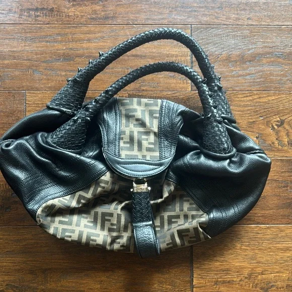 FF Black and Brown braided handle Women's Bag - Picture 1 of 3